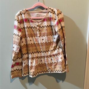 The Children's Place Cream, Tan & Pink Long Sleeve Peplum Henley Top